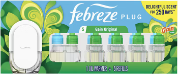 Febreze Plug In Air Freshener Odor Fighting Scented Oil Refill Gain Scent warmer 5 refills